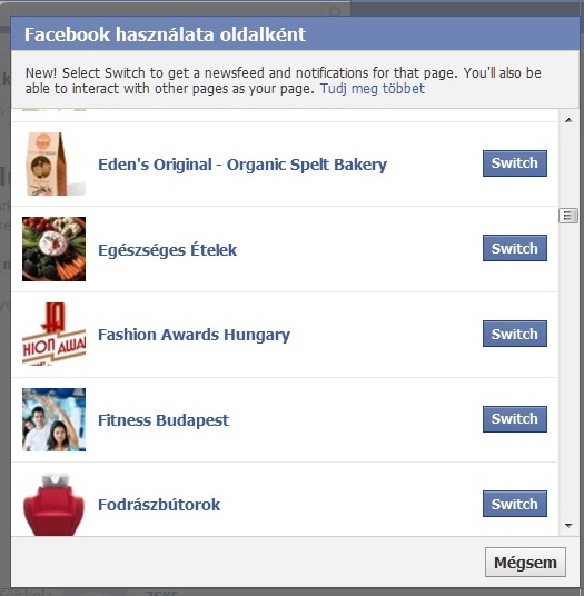 facebook átváltátás oldalként