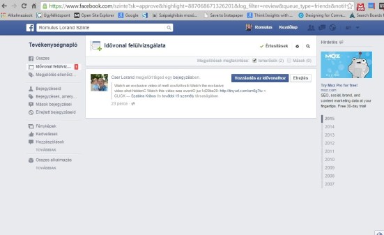 facebook tevékenység jóváhagyása